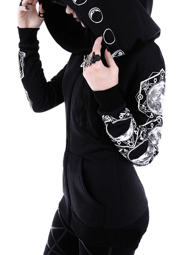Damen Kapuzenpullover mit Punk Mysterious Moon Aufdruck 