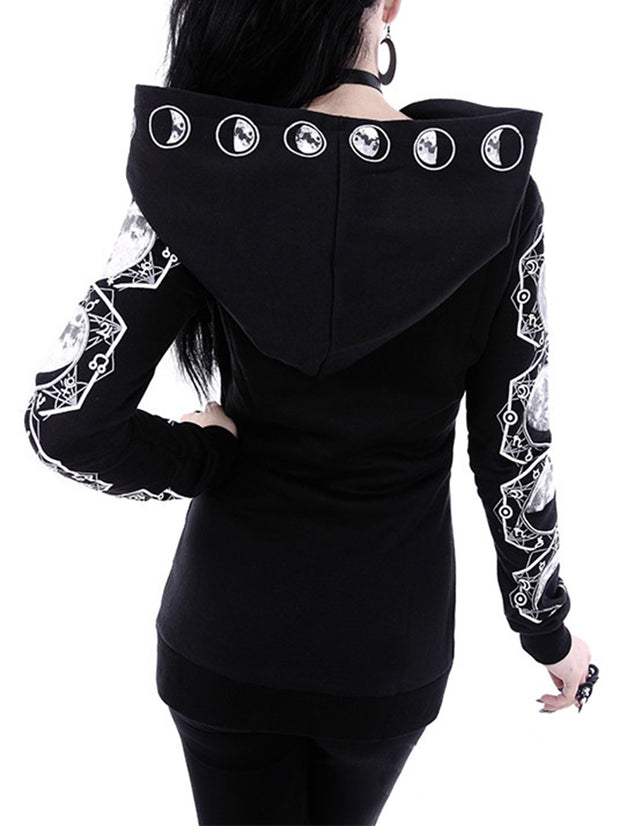 Damen Kapuzenpullover mit Punk Mysterious Moon Aufdruck 