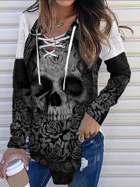 Langarmshirt für Damen mit Totenkopf-Stickerei 