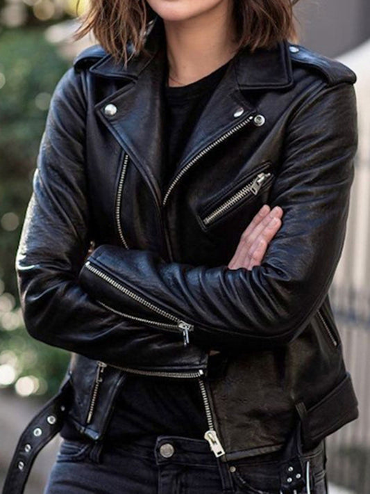 Veste de moto zippée pour femmes 