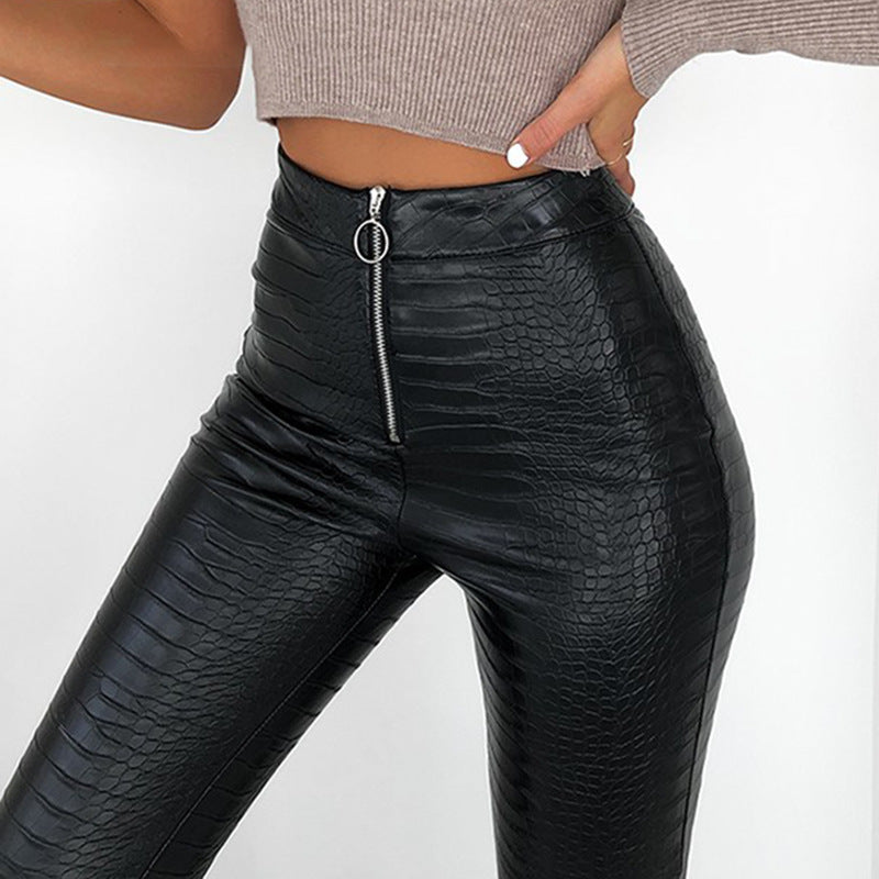 High Waist Casual PU Leather Pants