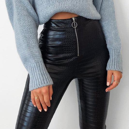 High Waist Casual PU Leather Pants