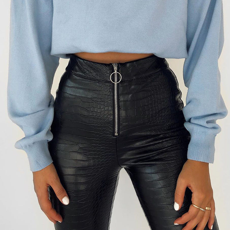 High Waist Casual PU Leather Pants