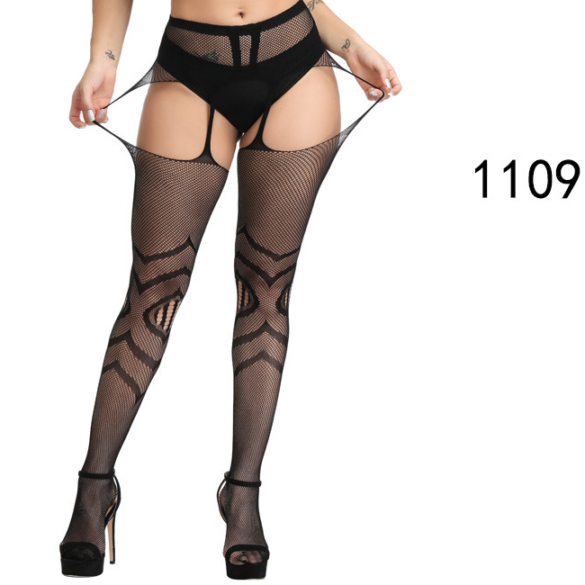 Sexy Lace Suspender Jacquard Hollow Fishnet Stockings