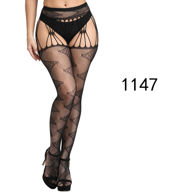 Sexy Lace Suspender Jacquard Hollow Fishnet Stockings