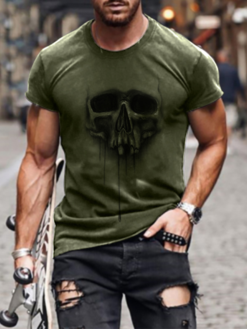 Skull Printed Round Neck Men's T-Shirt