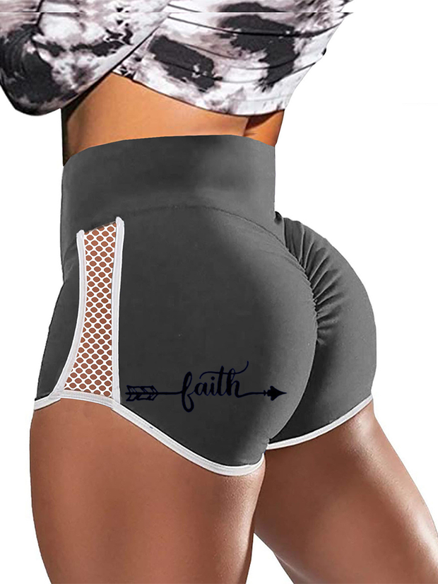 Faith Printed Sexy Hollow out Stitching Shorts