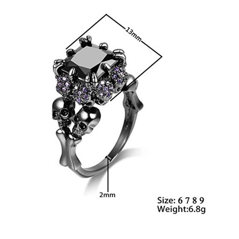 Totenkopf Strass Quadratischer Zirkon Ring 