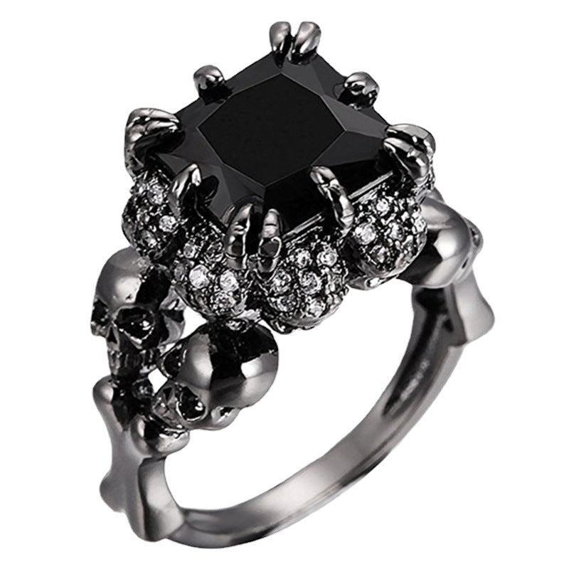 Totenkopf Strass Quadratischer Zirkon Ring 