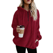 Pullover Solid Color Plush Loose Zipper Hoodie