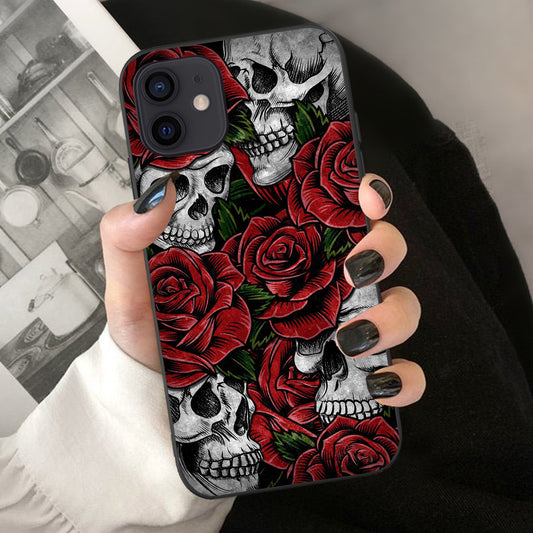 Trendy Handyhülle mit Rosen- und Totenkopf-Print 