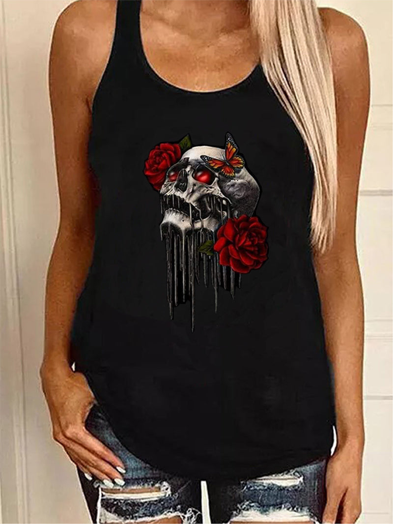 Punk Skull Printed Sleeveless Top