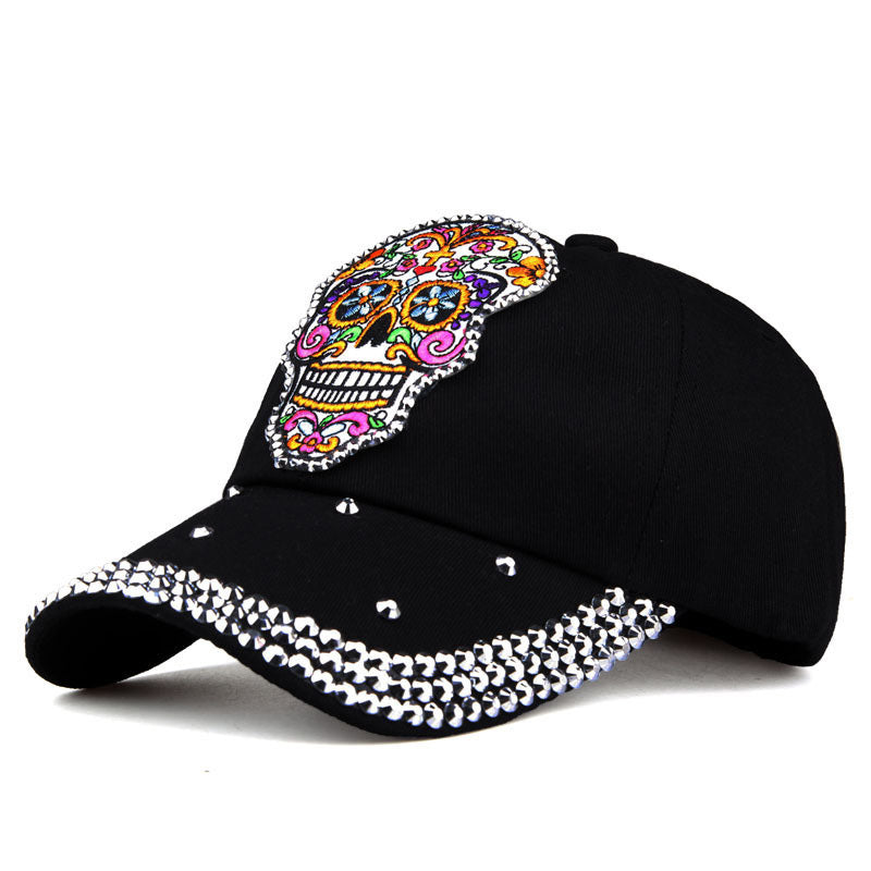 Rhinestone Embroidered Skull Baseball Cap