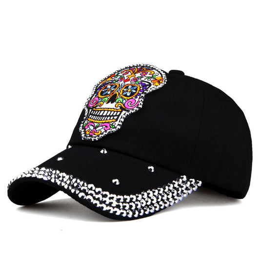 Casquette de baseball crâne brodée de strass 