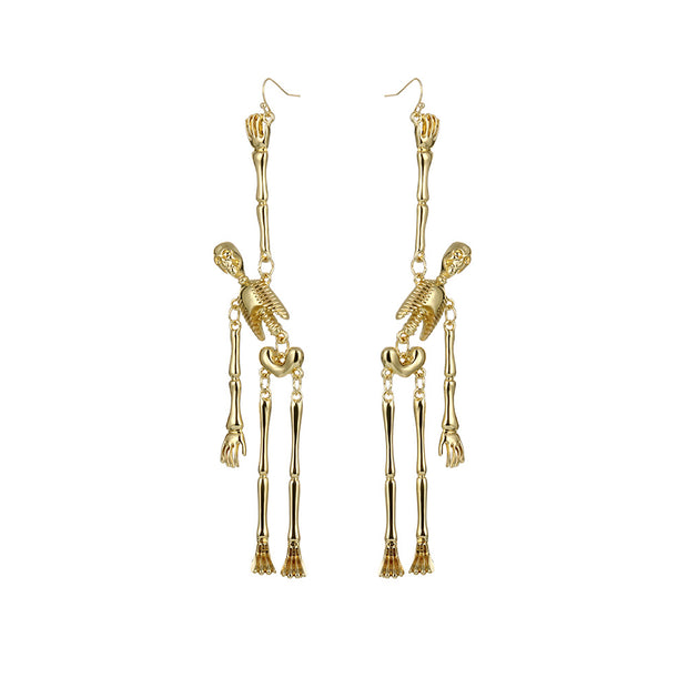 Boucles d'oreilles pendantes en métal avec crâne et squelette