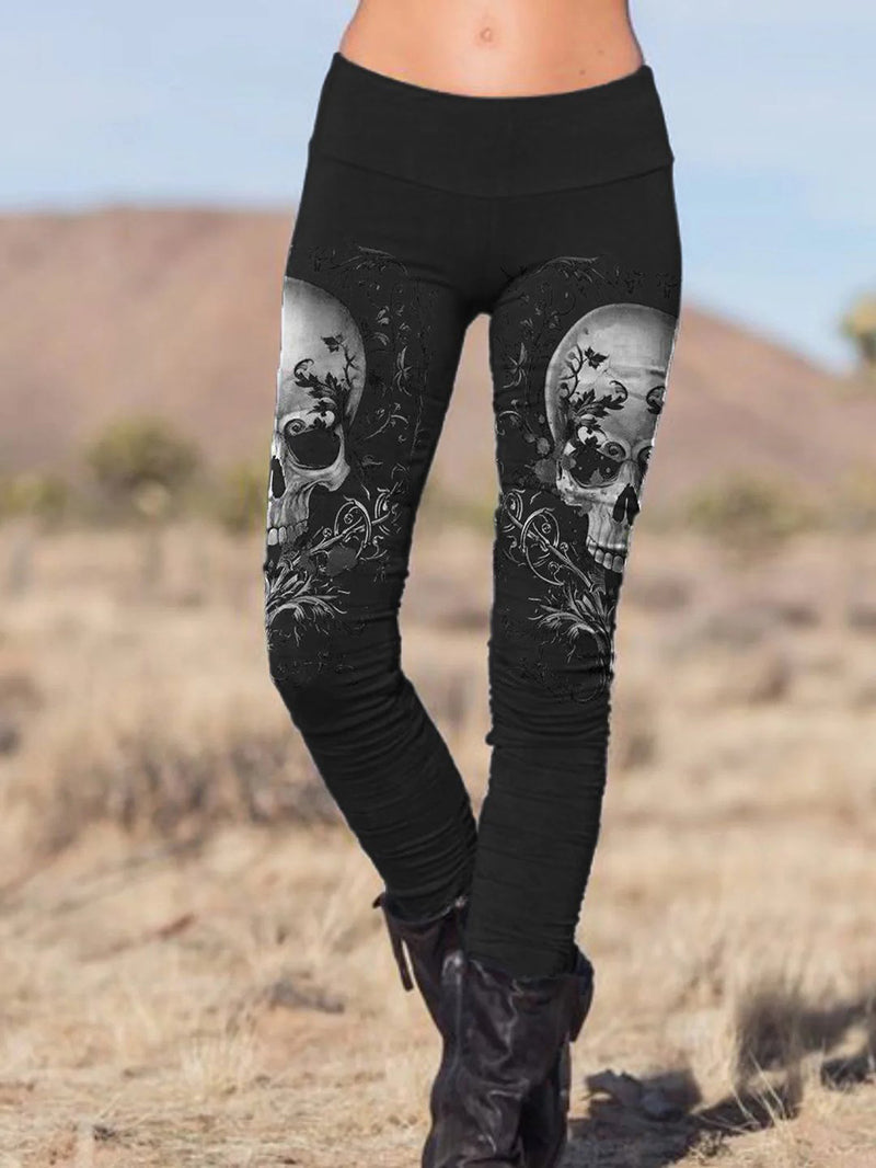 Slim Fit Hose mit Punk-Totenkopf-Print 