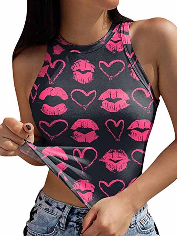 Mouth Printed Round Neck Vest