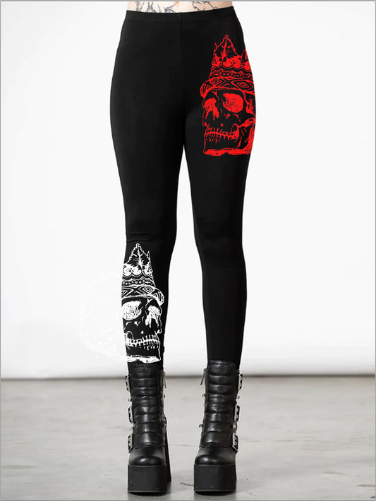 Leggings mit Totenkopf-Print und Krone 