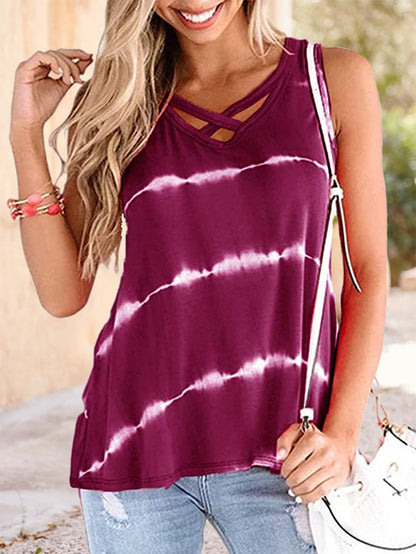 Tie-dye diagonal striped chest strap vest T-shirt