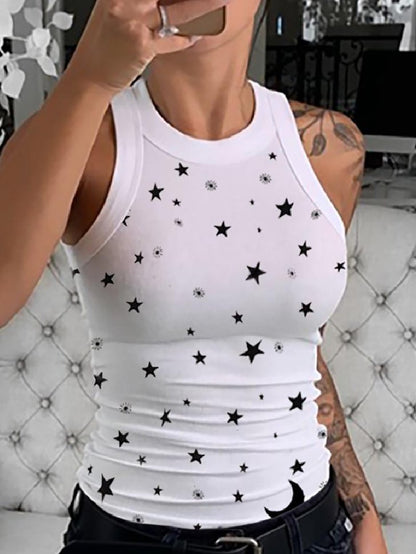 Sexy Round Neck Sleeveless Printed Tank Top