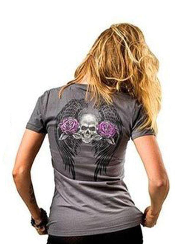T-Shirt mit Aufdruck „geflügelter Totenkopf“ 