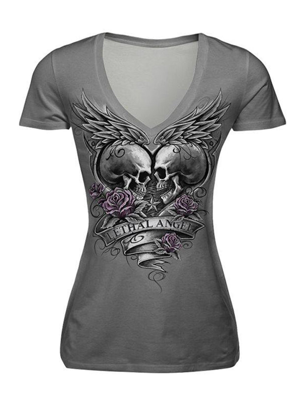 T-Shirt mit Aufdruck „geflügelter Totenkopf“ 