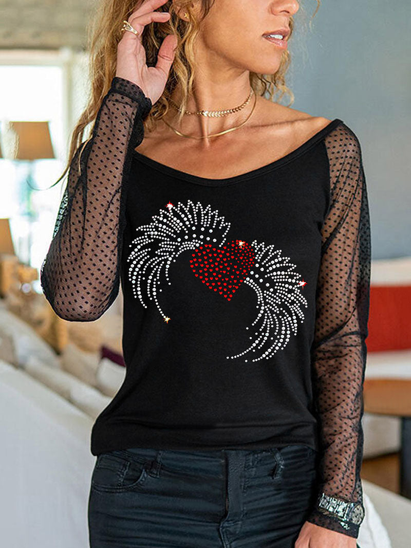 Love rhinestone long-sleeved top