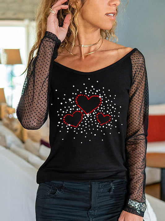 Love rhinestone long-sleeved top