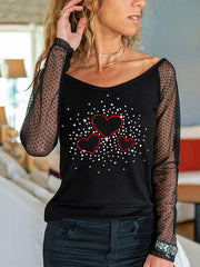 Top manches longues Love strass 