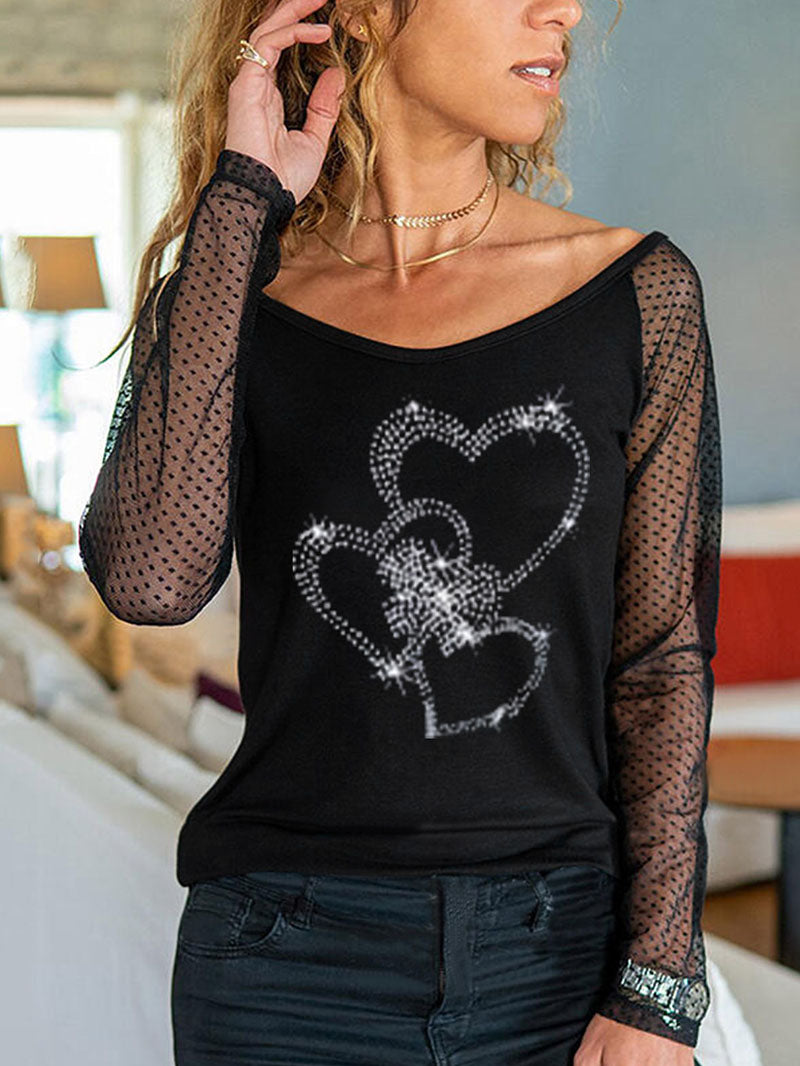 Love rhinestone long-sleeved top