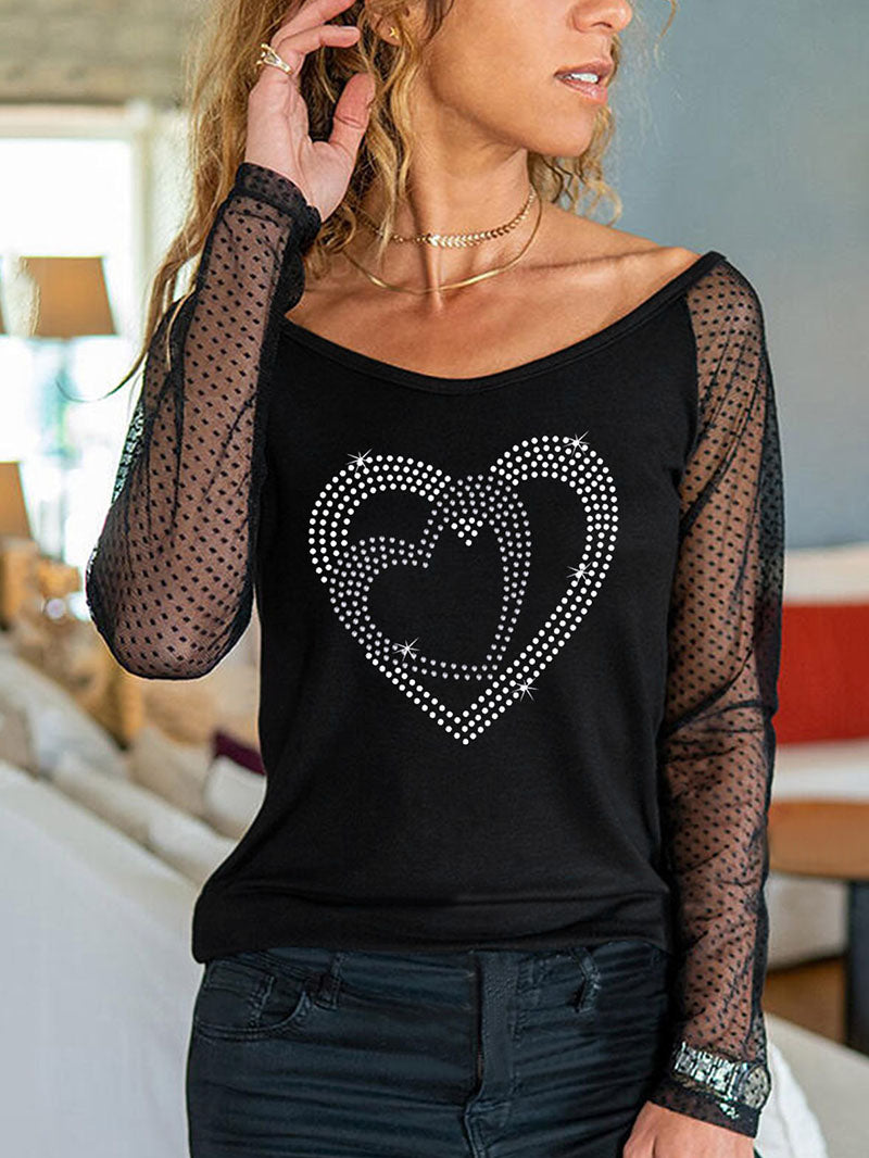 Love rhinestone long-sleeved top