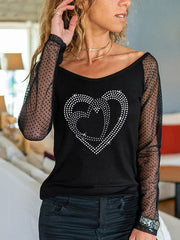 Top manches longues Love strass 