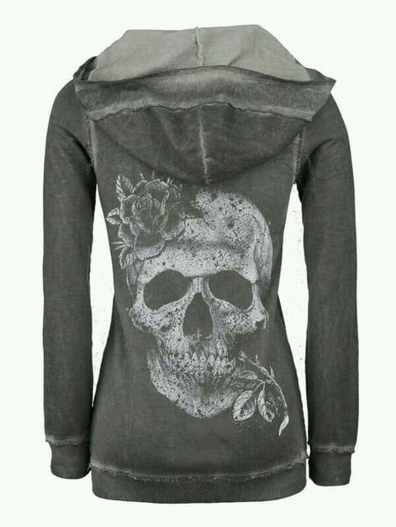 Damen Hoodie mit Punk Totenkopf Aufdruck