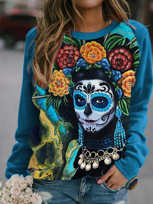 Women's Day Of The Dead Girl Printed Crew Neck Shirt