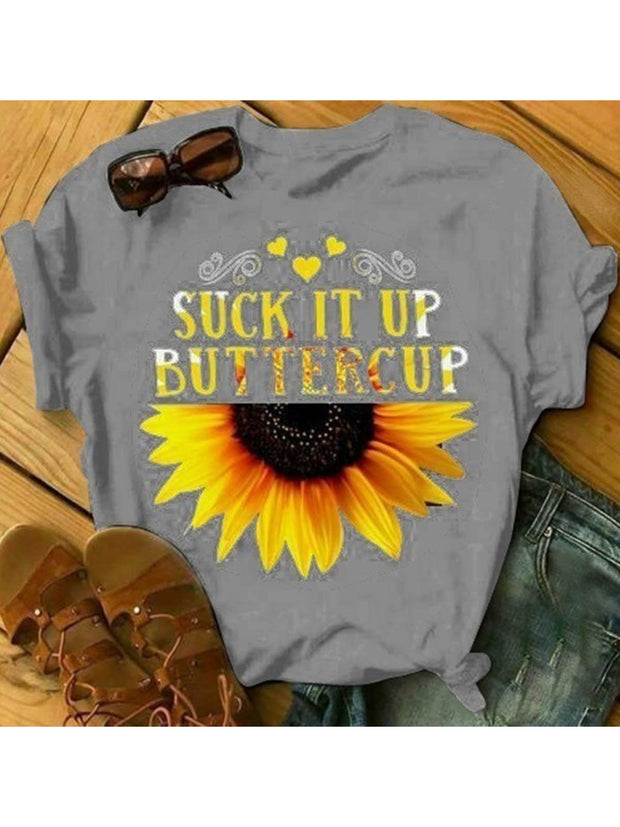 T-Shirt mit Rundhalsausschnitt und Sonnenblumen-Buchstaben-Aufdruck 