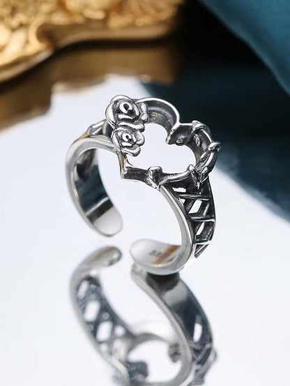 Hollow Heart Rose Ring