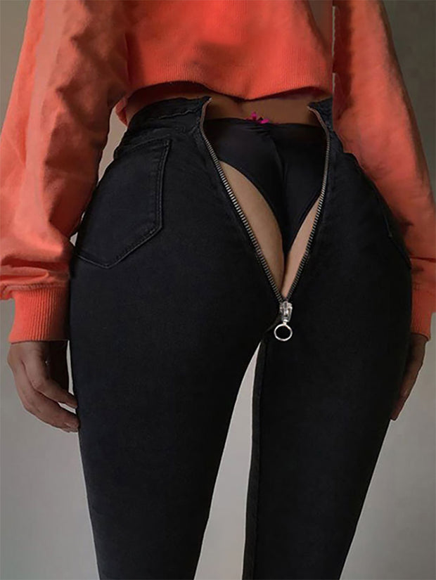 Sexy Back Zipper Feet Women's Jeans