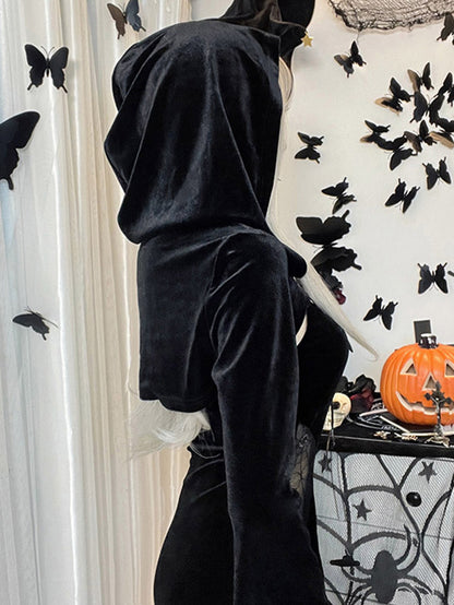 Kleid mit ausgestellten Ärmeln, Holloween-Schlitz und Kapuze 