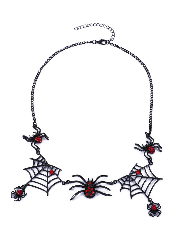 Gothic Exaggerated Black Spider Web Necklace