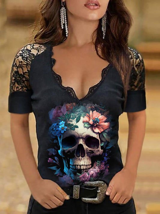 Flower Skull Sleeveless Vest