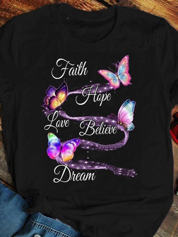 Butterfly Printed Short-sleeved Round Neck T-shirt