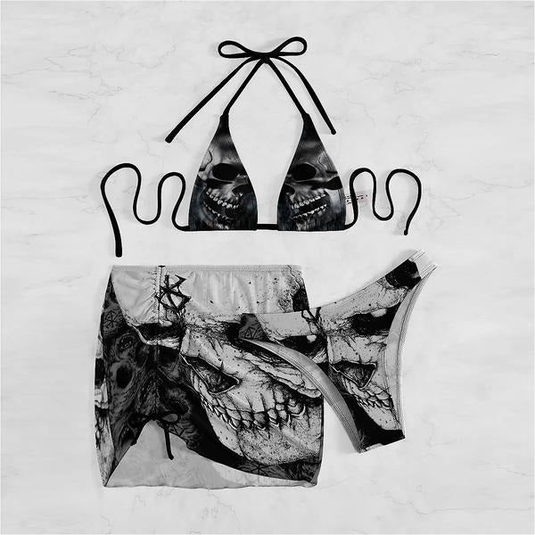 Sexy Bikini-Badeanzug mit dunklem Gothic-Totenkopf-Print