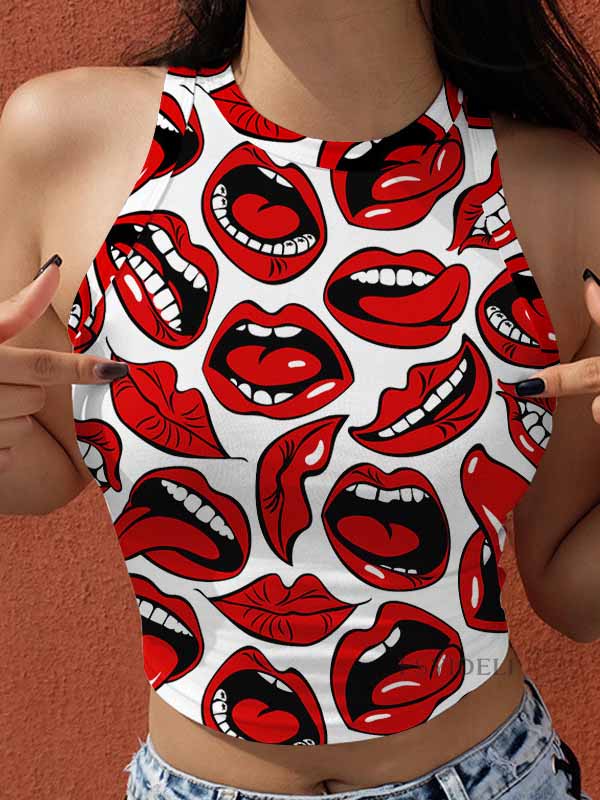 Mouth Printed Round Neck Vest