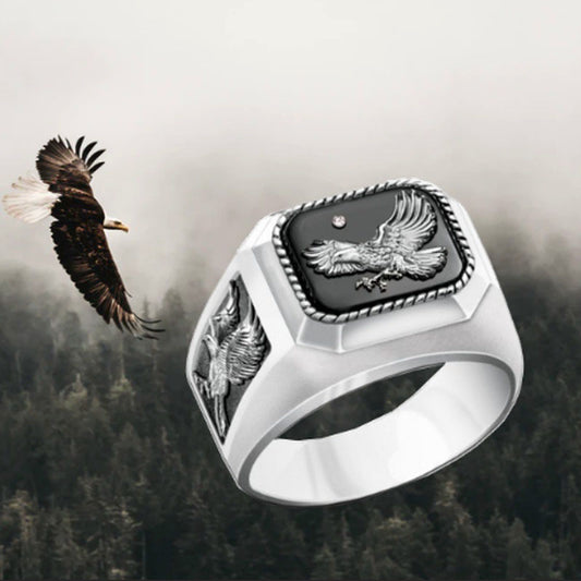 Bague pour hommes de forme carrée Flying Eagle 