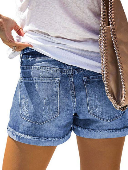 Ripped Skull Print Denim Shorts