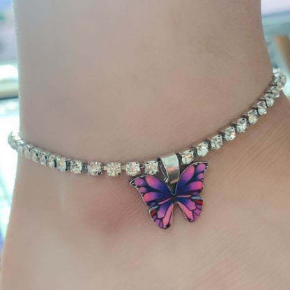 Bracelet de cheville papillon en strass pour femmes 