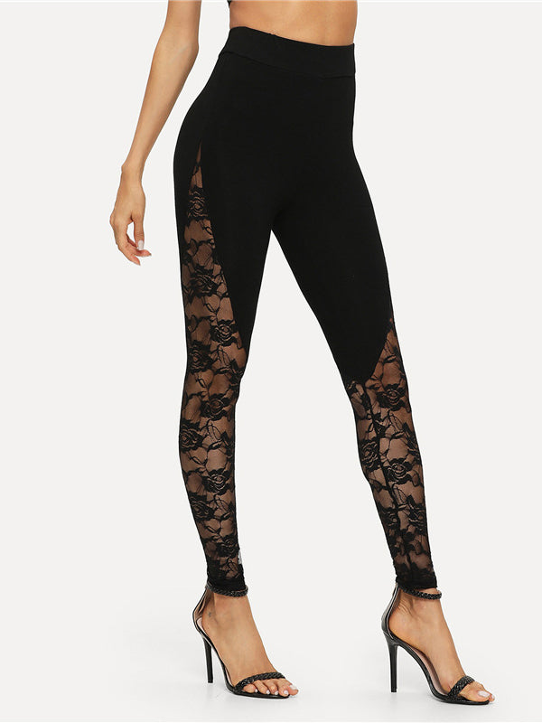 Sexy dehnbare Leggings mit Spitzen-Patchwork 