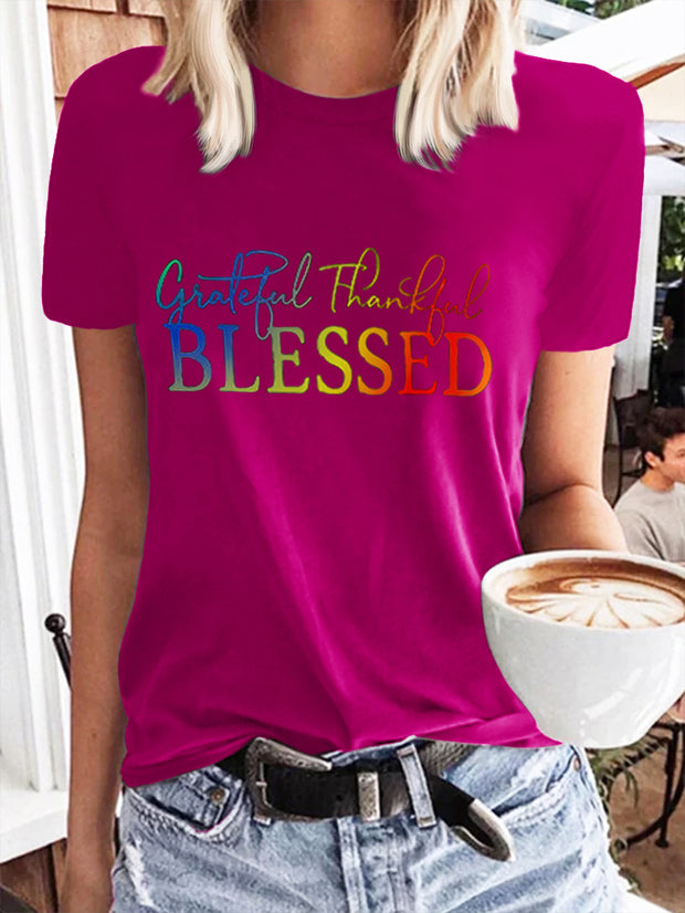 Lässiges Damen-T-Shirt mit Rundhalsausschnitt und Aufdruck „Blessed“ 