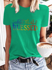 Lässiges Damen-T-Shirt mit Rundhalsausschnitt und Aufdruck „Blessed“ 