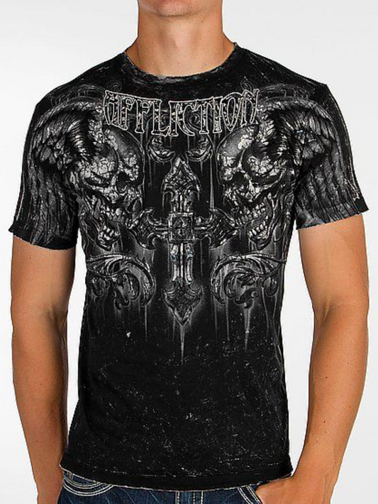 T-shirt imprimé Punk Wings Cross pour hommes 